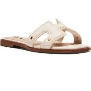 Steven New York Harlien-P White H-Band Slide Sandals Studded Square Toe 7.5
